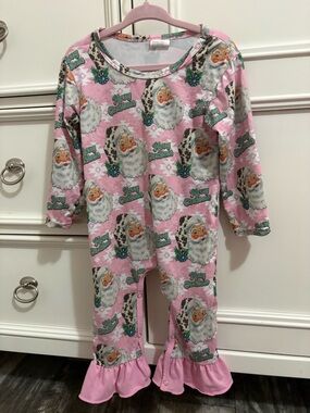 Pink Santa Print One-Piece Romper Outfit